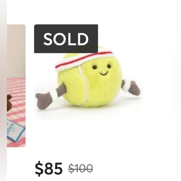 RETIRED 1 BNWT JELLYCAT AMUSEABLE TENNIS BALL ADORABLE PLUSH - Picture 2 of 10